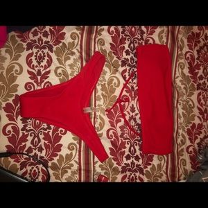 Strapless Red Cheeky Bikini